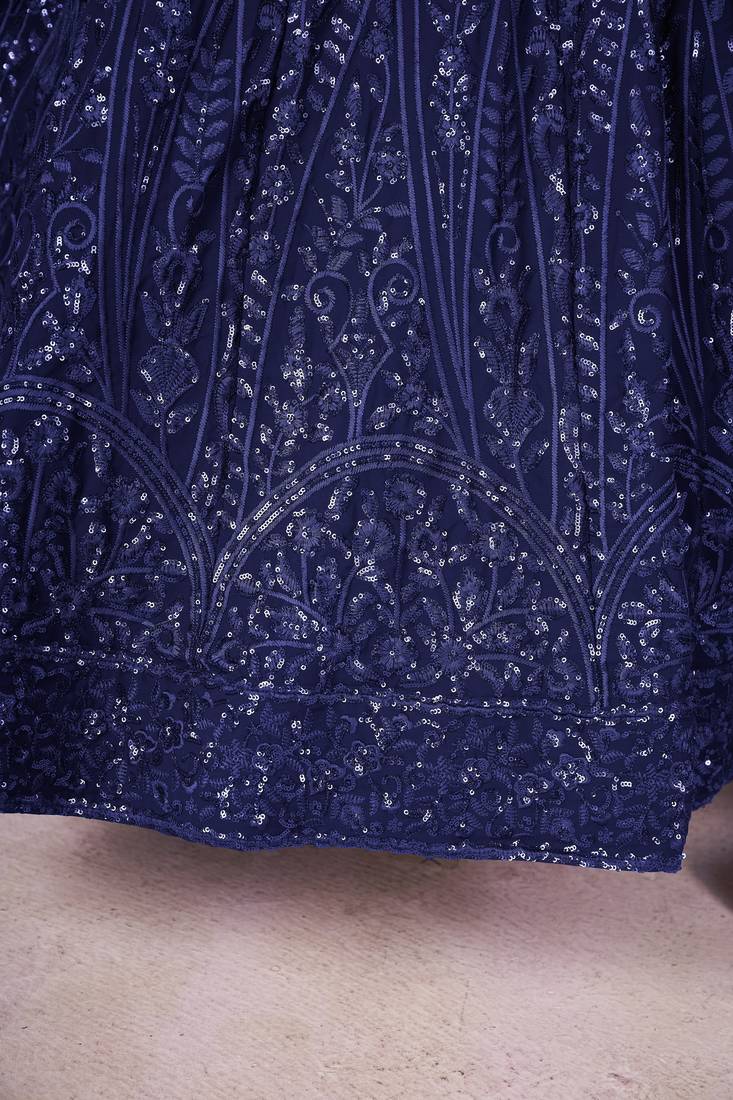 BLUE SEQUINS THREAD EMBROIDERED GEORGETTe SEMI STITCHED LEHENGA CHOLI