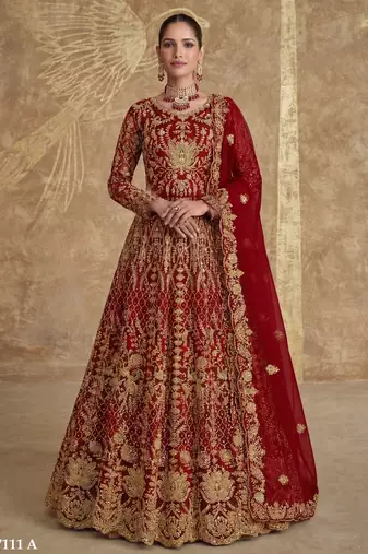  RED NET ANARKALI SALWAR SUIT GOWN