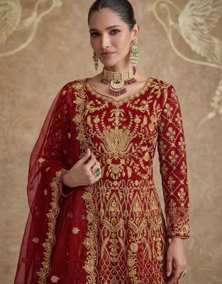  RED NET ANARKALI SALWAR SUIT GOWN 2