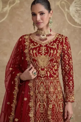  RED NET ANARKALI SALWAR SUIT GOWN