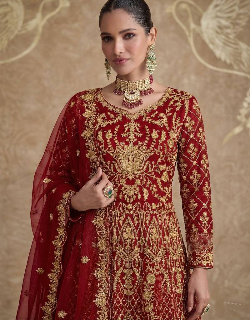  RED NET ANARKALI SALWAR SUIT GOWN