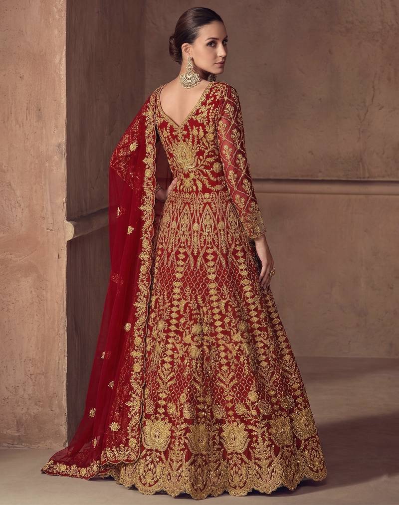  RED NET ANARKALI SALWAR SUIT GOWN