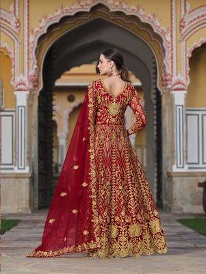  RED NET ANARKALI SALWAR SUIT GOWN 4