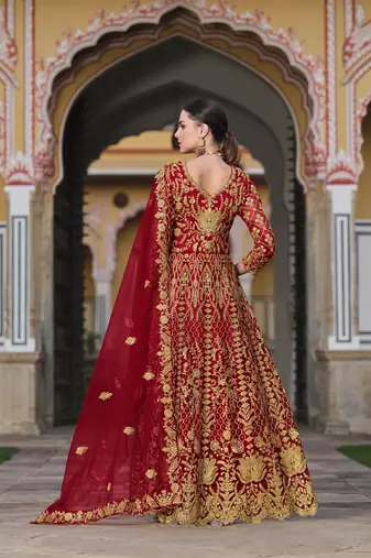  RED NET ANARKALI SALWAR SUIT GOWN