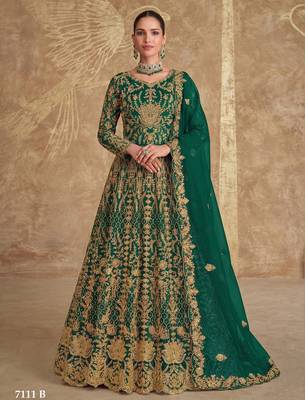  GREEN NET ANARKALI SALWAR SUIT GOWN 1