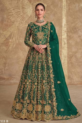  GREEN NET ANARKALI SALWAR SUIT GOWN