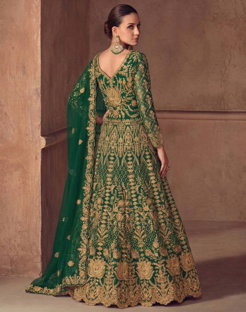  GREEN NET ANARKALI SALWAR SUIT GOWN