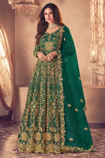  GREEN NET ANARKALI SALWAR SUIT GOWN