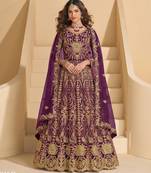 WINE NET ANARKALI SALWAR SUIT GOWN IN NET