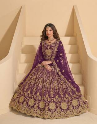 WINE NET ANARKALI SALWAR SUIT GOWN IN NET 2