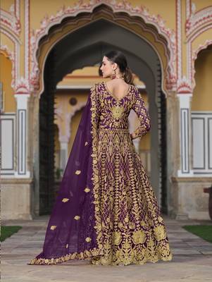 WINE NET ANARKALI SALWAR SUIT GOWN IN NET 5
