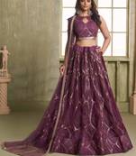WINE NET FABRIC LAHENGA CHOLI WITH SEQUINS AND THREAD EMBROIDERY WORK