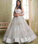 LIGHT GRAY NET FABRIC LAHENGA CHOLI WITH SEQUINS AND THREAD EMBROIDERY WORK