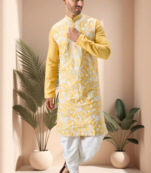 Yellow art silk embroidery dhoti kurta set
