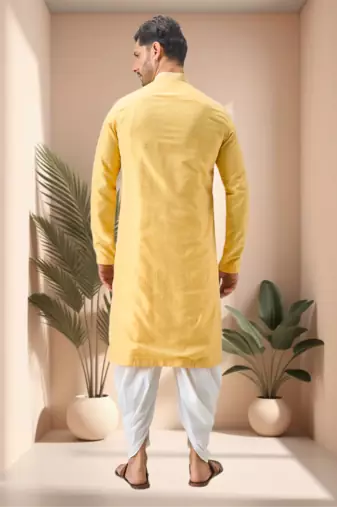 Yellow art silk embroidery dhoti kurta set