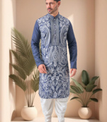 Blue art silk embroidery dhoti kurta set