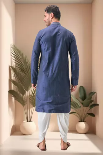Blue art silk embroidery dhoti kurta set
