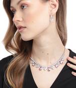 White Color American Diamond Crystal Stone Work Choker Jewelry Set For Women