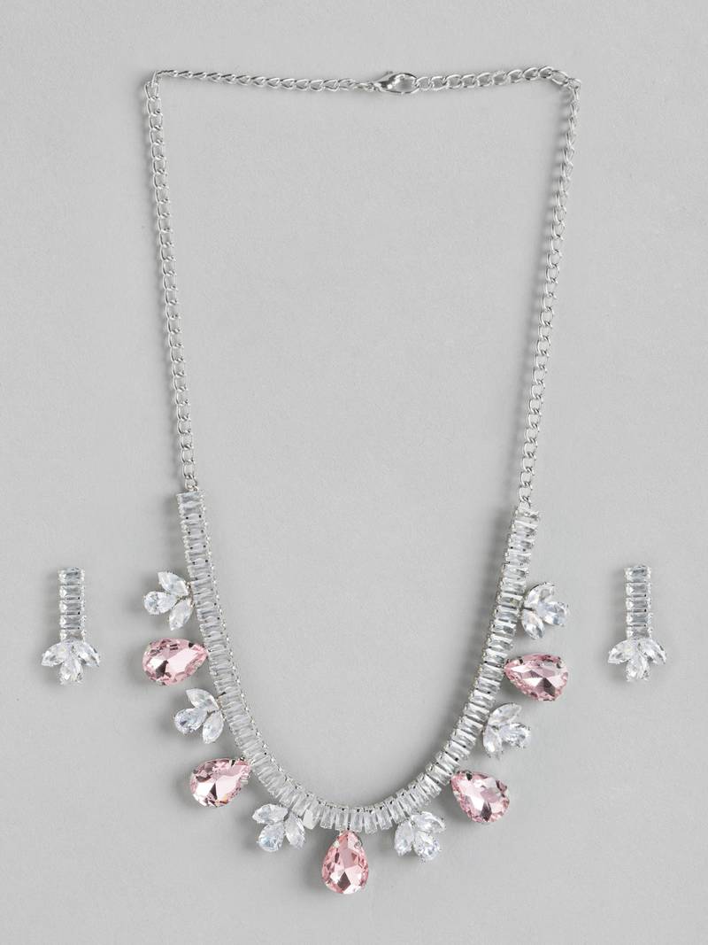 White Color American Diamond Crystal Stone Work Choker Jewelry Set For Women