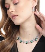 Green Color American Diamond Crystal Stone Work Choker Jewelry Set For Women