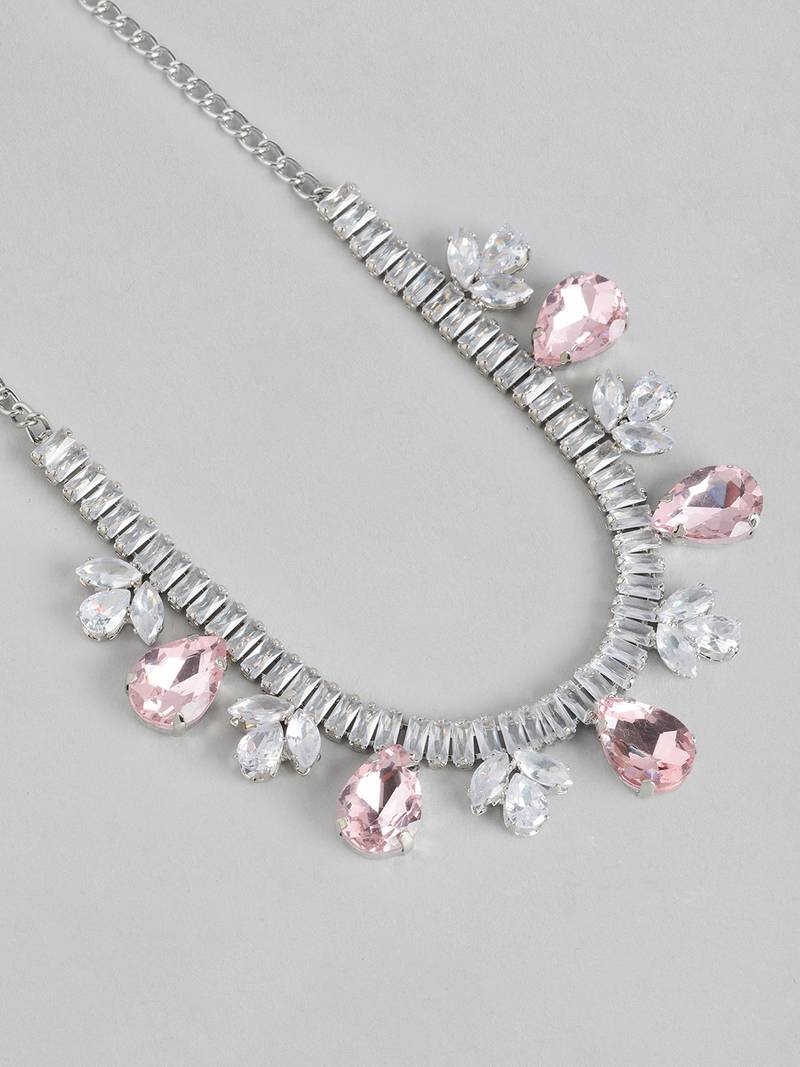 White Color American Diamond Crystal Stone Work Choker Jewelry Set For Women