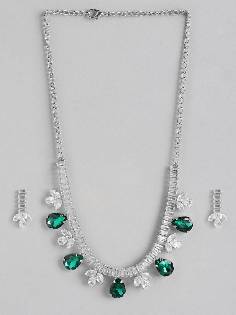 Green Color American Diamond Crystal Stone Work Choker Jewelry Set For Women