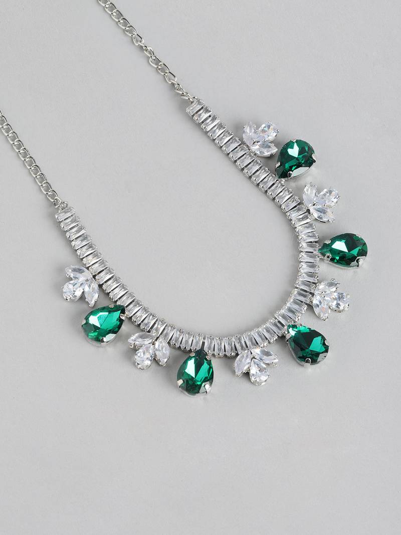 Green Color American Diamond Crystal Stone Work Choker Jewelry Set For Women