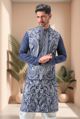 Blue art silk embroidery dhoti kurta set 3