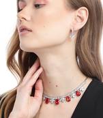 Red Color American Diamond Crystal Stone Work Choker Jewelry Set For Women