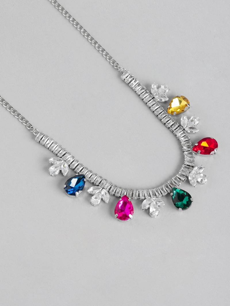 Multi Color American Diamond Crystal Stone Work Choker Jewelry Set For Women