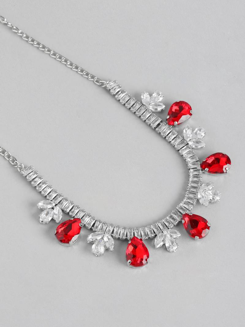 Red Color American Diamond Crystal Stone Work Choker Jewelry Set For Women