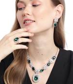 Green Color American Diamond Crystal Stone Work Long Jewelry Set For Women