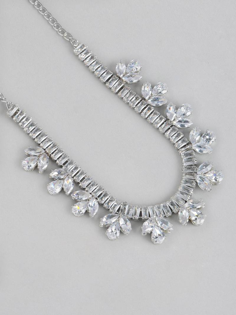 White Color American Diamond Crystal Stone Work Choker Jewelry Set For Women