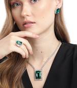 Green Color American Diamond Crystal Stone Work Long Jewelry Set For Women
