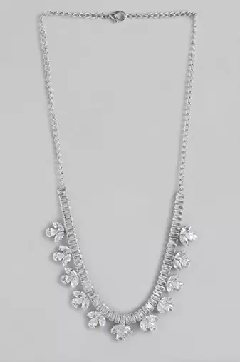 White Color American Diamond Crystal Stone Work Choker Jewelry Set For Women