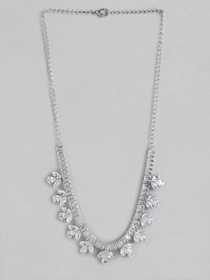 White Color American Diamond Crystal Stone Work Choker Jewelry Set For Women