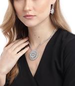 White Color American Diamond Crystal Stone Work Long Jewelry Set For Women