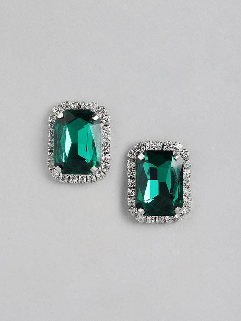 Green Color American Diamond Crystal Stone Work Long Jewelry Set For Women