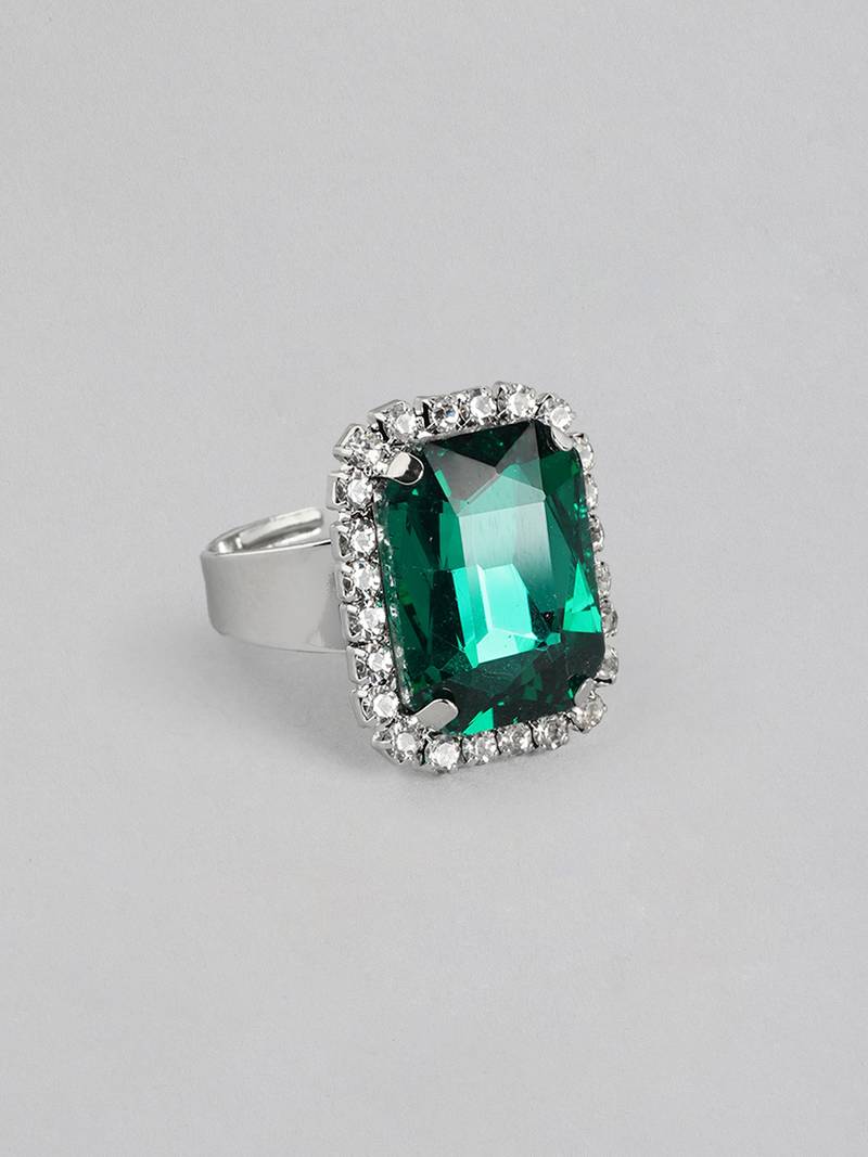 Green Color American Diamond Crystal Stone Work Long Jewelry Set For Women