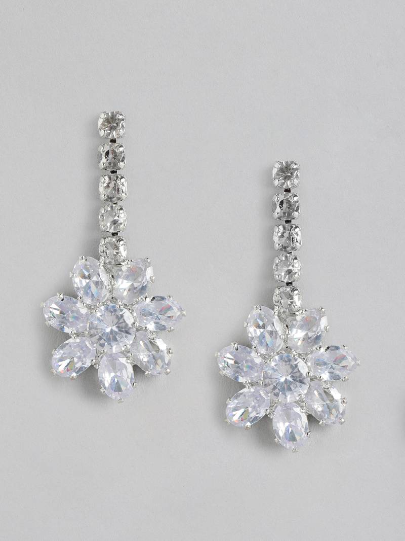 White Color American Diamond Crystal Stone Work Long Jewelry Set For Women