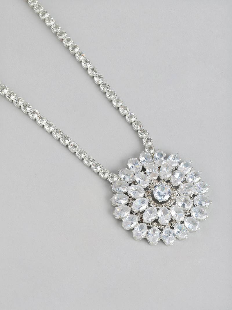 White Color American Diamond Crystal Stone Work Long Jewelry Set For Women