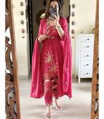 Pink embroidered cotton kurta pant with dupatta