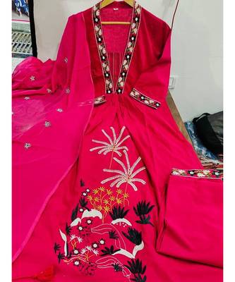 Pink embroidered cotton kurta pant with dupatta 3