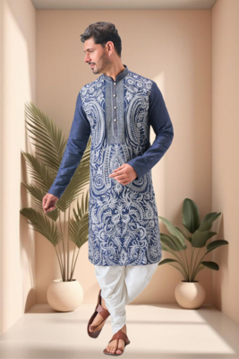 Blue art silk embroidery dhoti kurta set 4