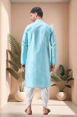 Sky blue mirror work art silk dhoti kurta 5