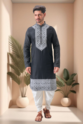 Black art silk embroidery dhoti kurta set 1