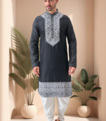 Black art silk embroidery dhoti kurta set