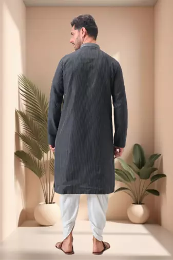 Black art silk embroidery dhoti kurta set