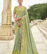 Pistachio viscose tissue silk saree with embroidery & cutwork border