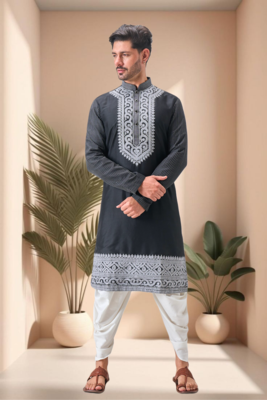 Black art silk embroidery dhoti kurta set 3